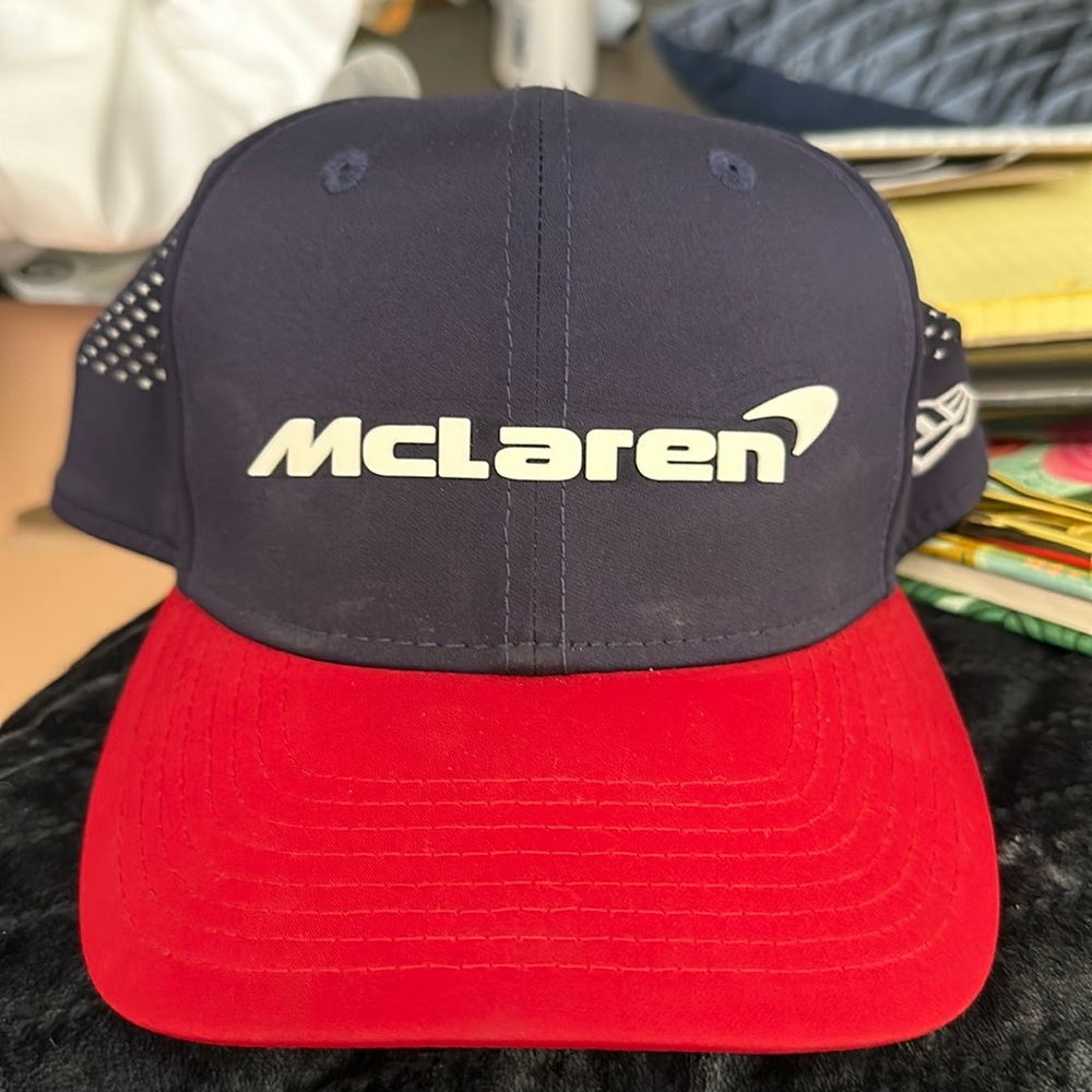 McLaren red, white, and blue golf hat